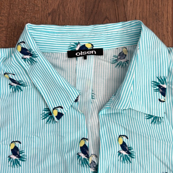 OLSEN Blue and White Stripes Blouse with Bird Detail - Picture 3 of 4